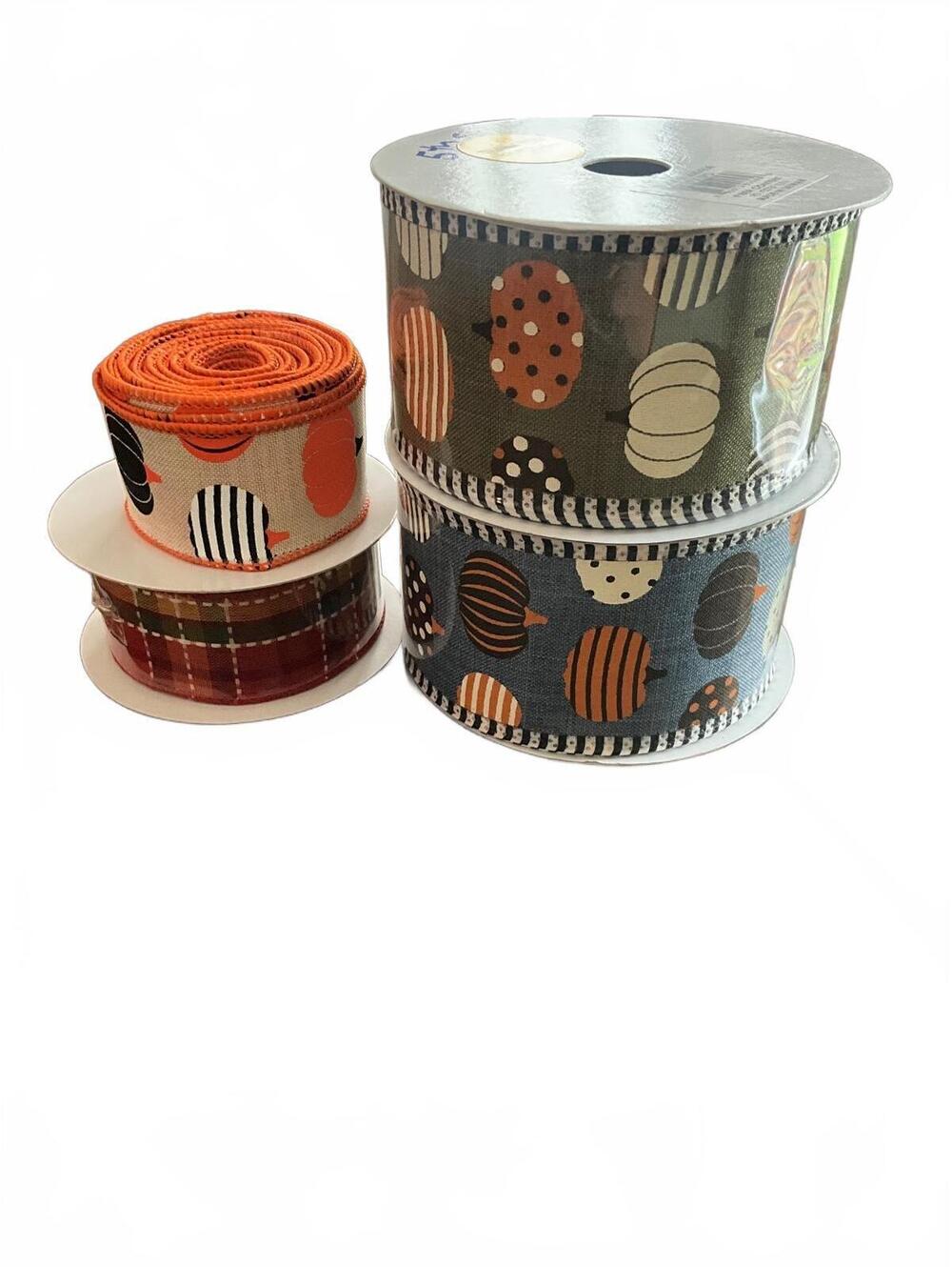 Assorted Fall Pumpkin & Plaid Ribbon Bundle